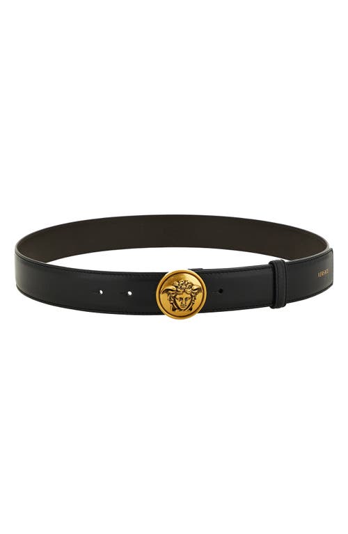 Versace Medusa Buckle Leather Belt in Black-Gold at Nordstrom, Size 105