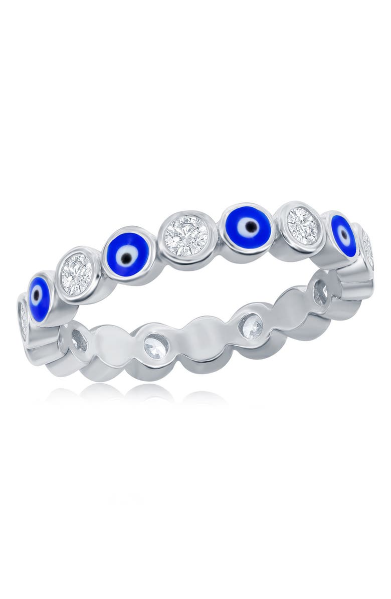 SIMONA Sterling Silver CZ & Enamel Evil Eye Ring, Main, color, 