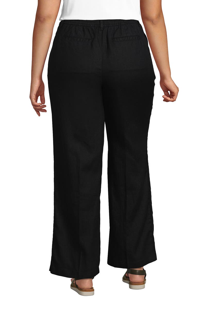 Lands' End High Rise Wide Leg Linen Pleated Pants, Alternate, color, Black
