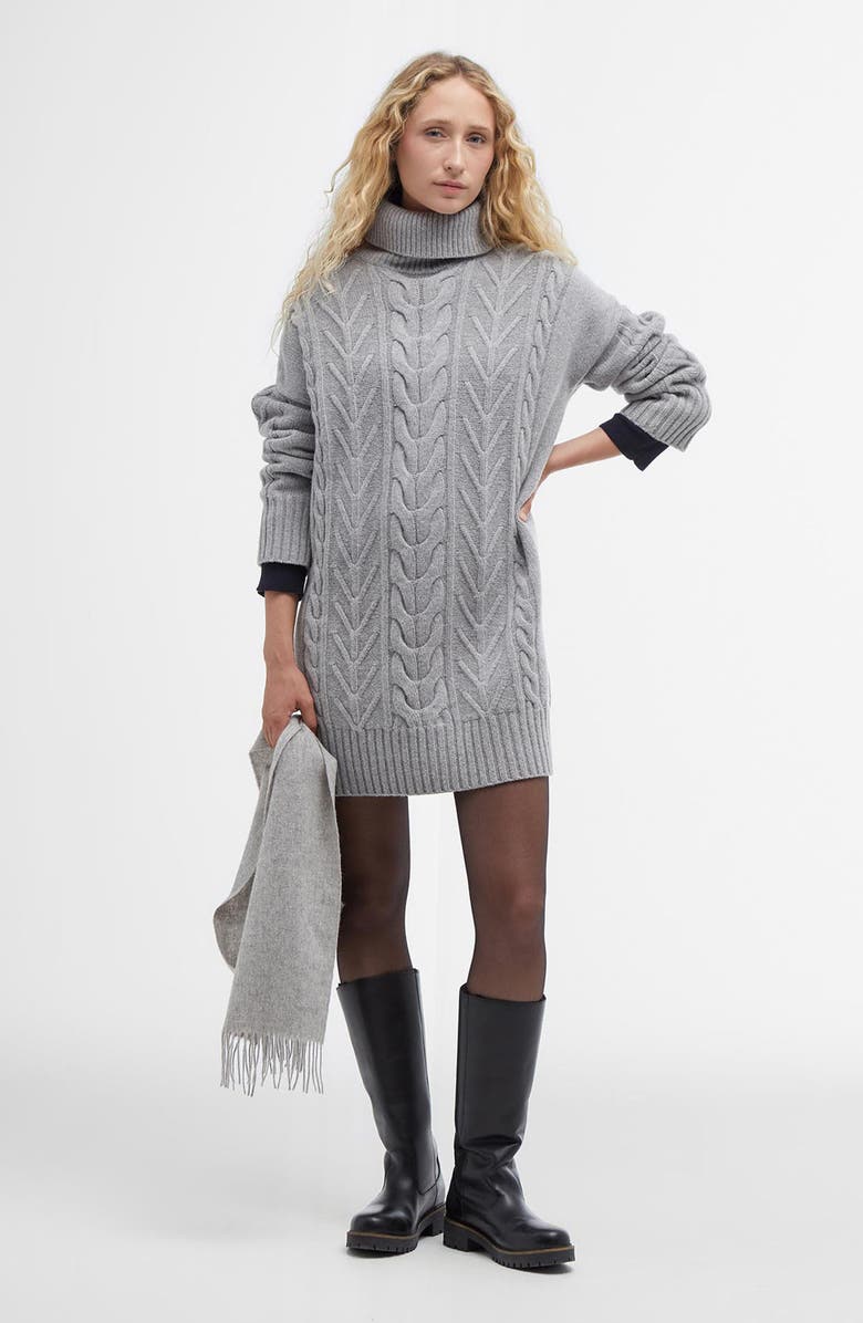 Barbour Beatrix Cable Stitch Long Sleeve Wool Blend Sweater Dress, Alternate, color, Grey Marl