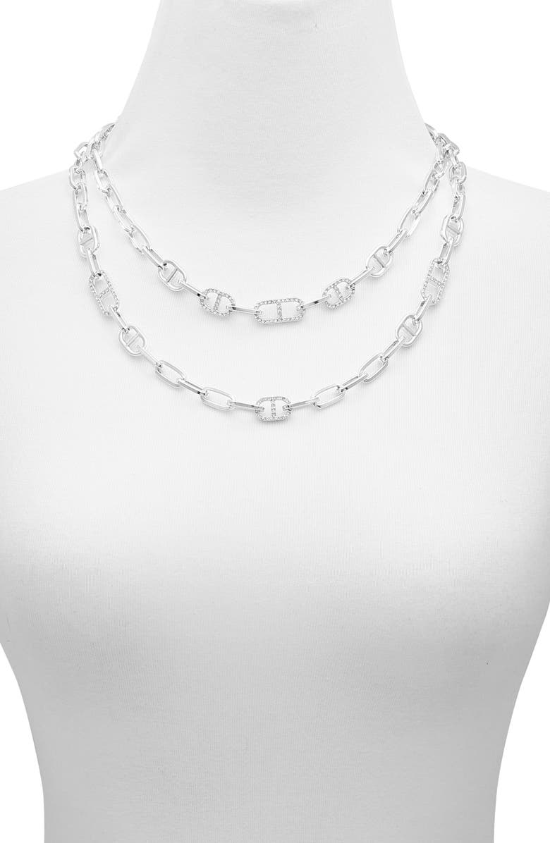 GUESS Layered Mariner Chain Necklace, Alternate, color, Silver Tone