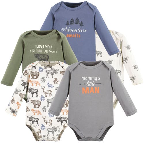 Touched By Nature 5pk Long Sleeve Organic Bodysuits In Multi