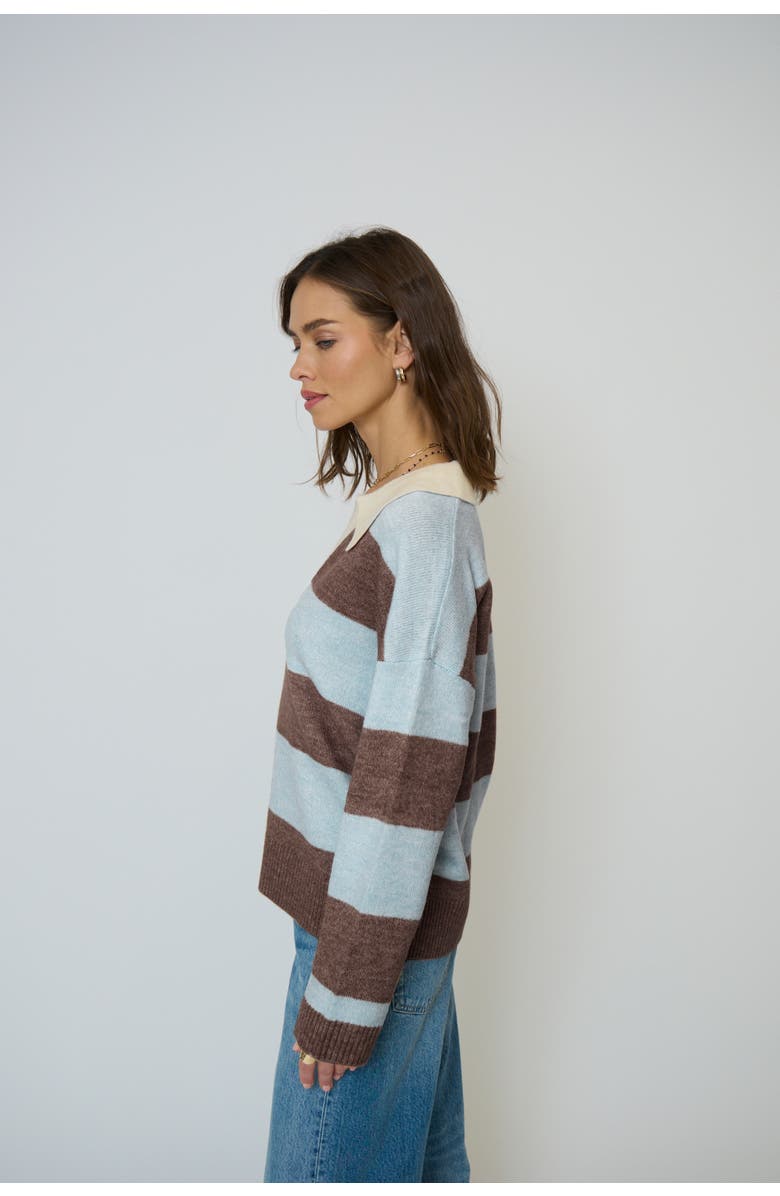 Central Park West Marley Striped Rugby Sweater, Alternate, color, Blue Chocolate