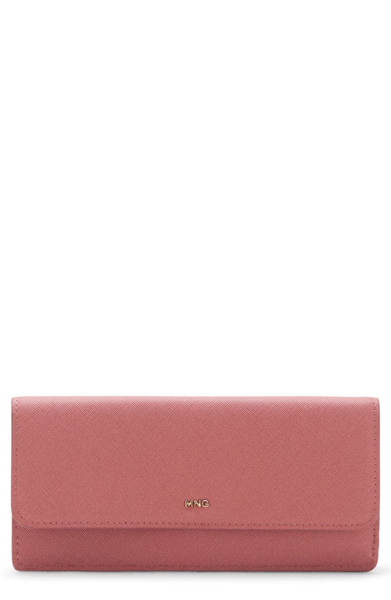 MANGO Faux Leather Flap Wallet, Main, color, Pink