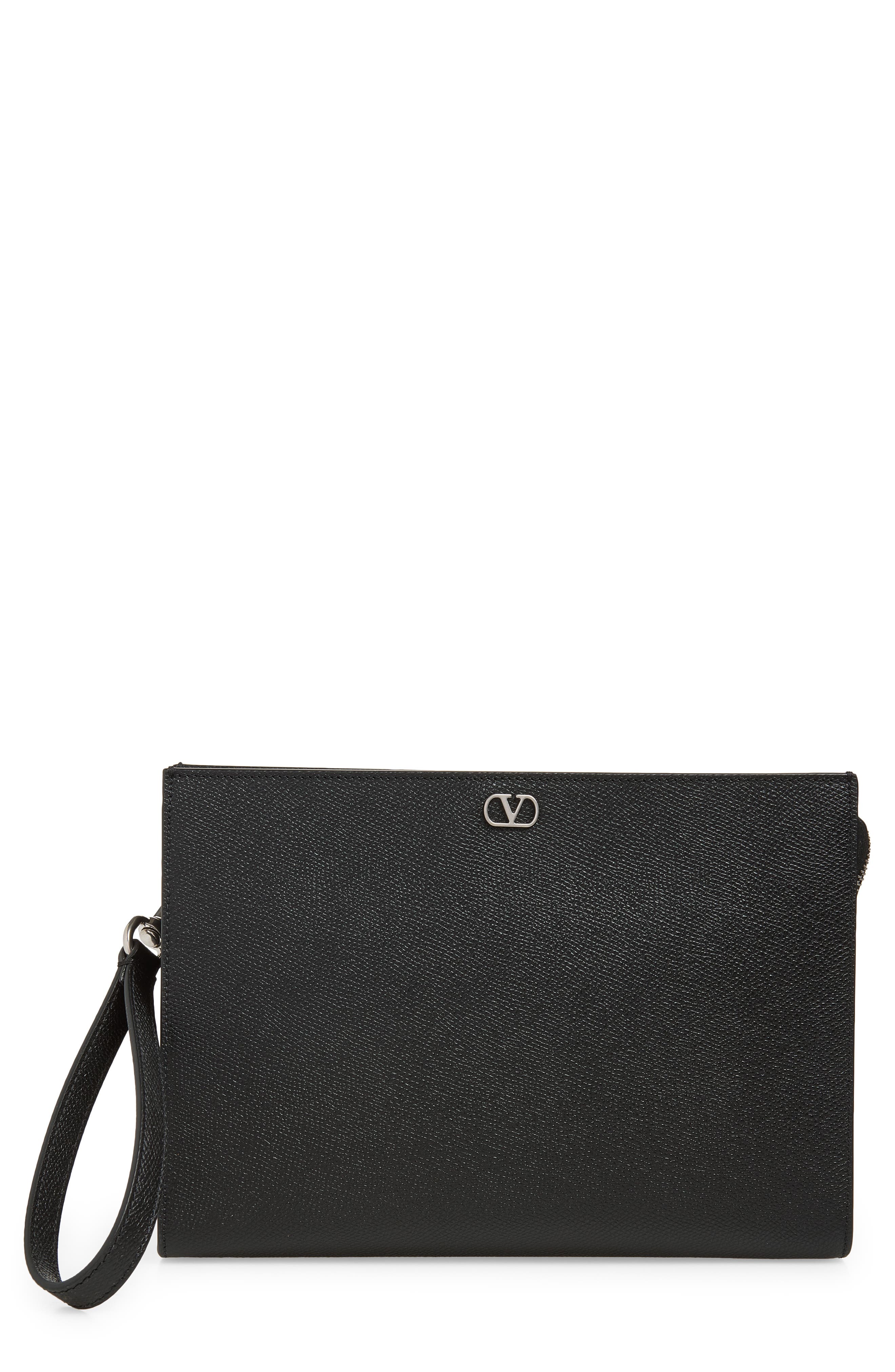 VLOGO Leather Zip Pouch, Main, color, BLACK