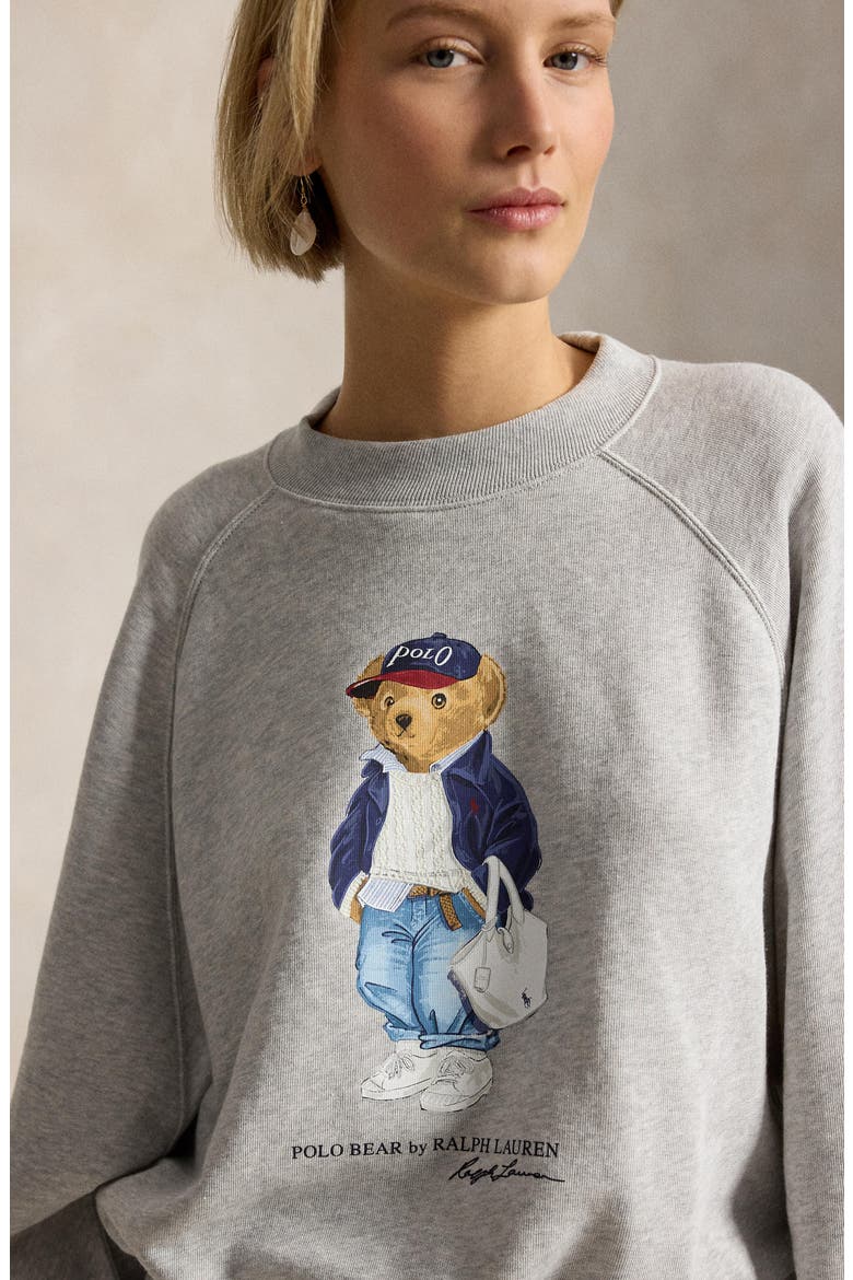 Polo Bear Lightweight Fleece Crewneck Sweatshirt, Alternate, color, LIGHT SMOKE HEATHER