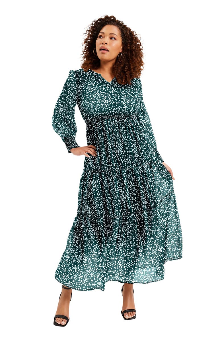 June + Vie Tiered Maxi Dress, Main, color, Dotted Green