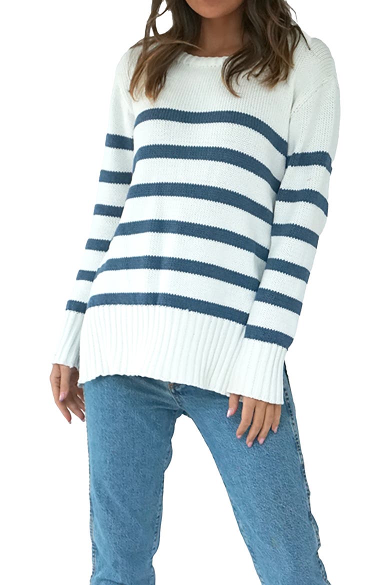 Jodi Stiped Sweater Tunic, Main, color, Indigo Stripe