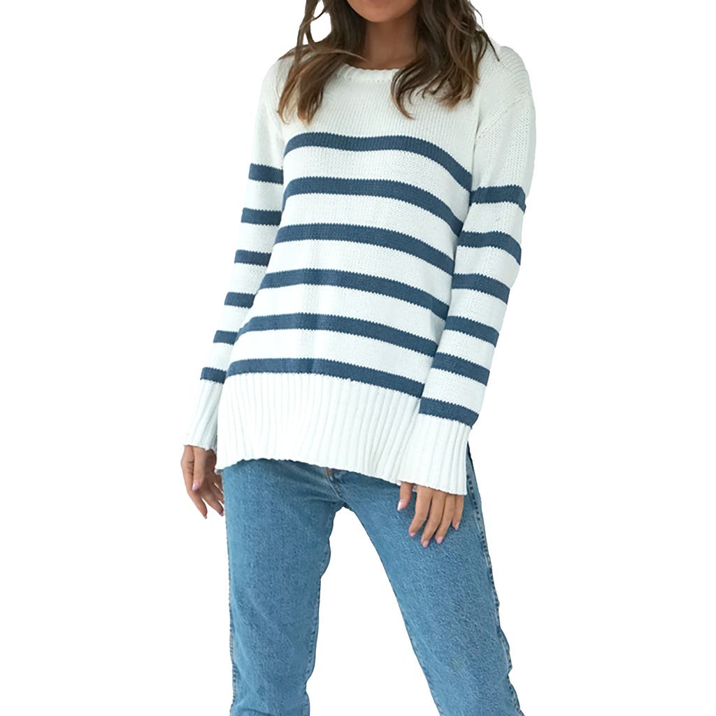 Paneros Clothing Jodi Stiped Sweater Tunic In Indigo Stripe