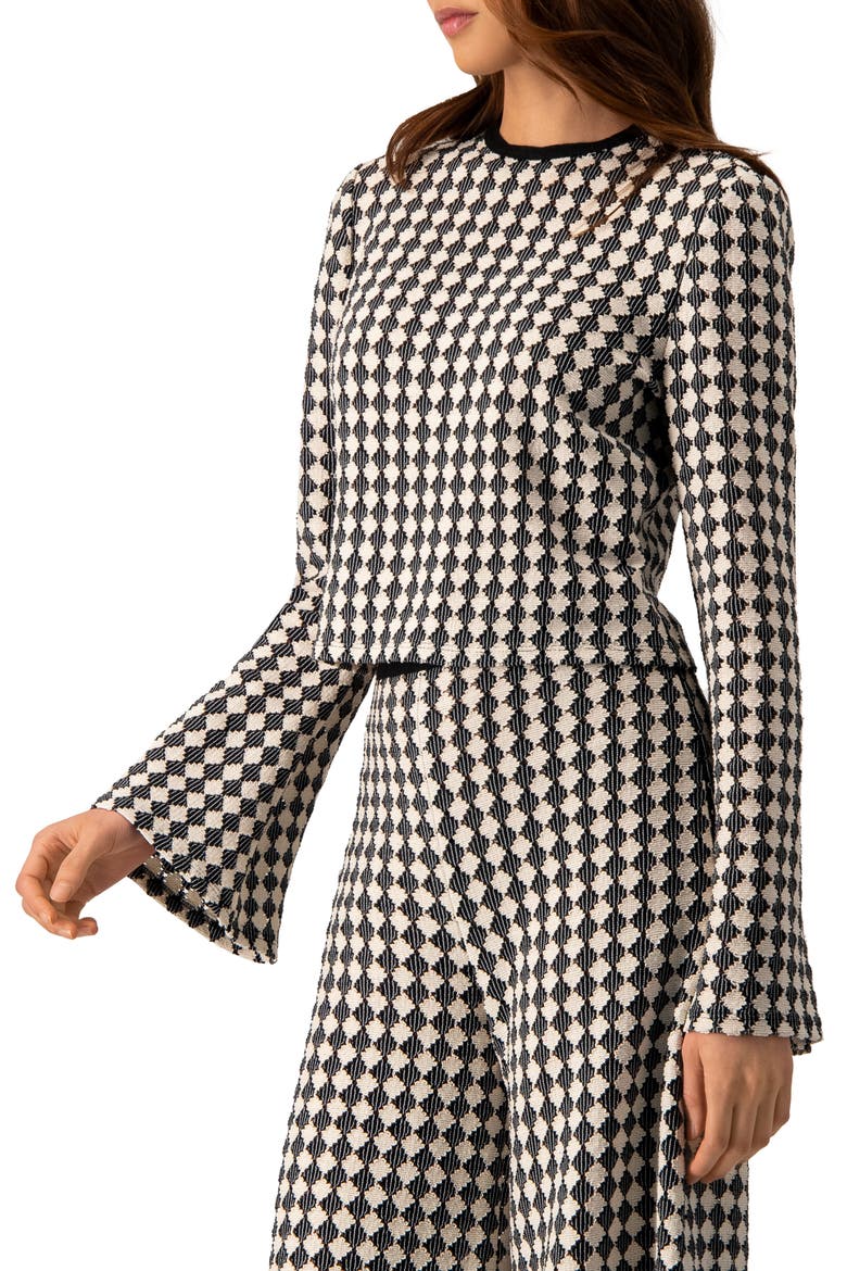 Geometric Pattern Sheer Long Sleeve Top, Alternate, color, Natural