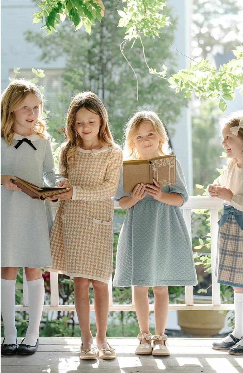 Hope & Henry Girls' Quilted Puff Sleeve Dress, Kids, Alternate, color, Dusty Blue Quilted