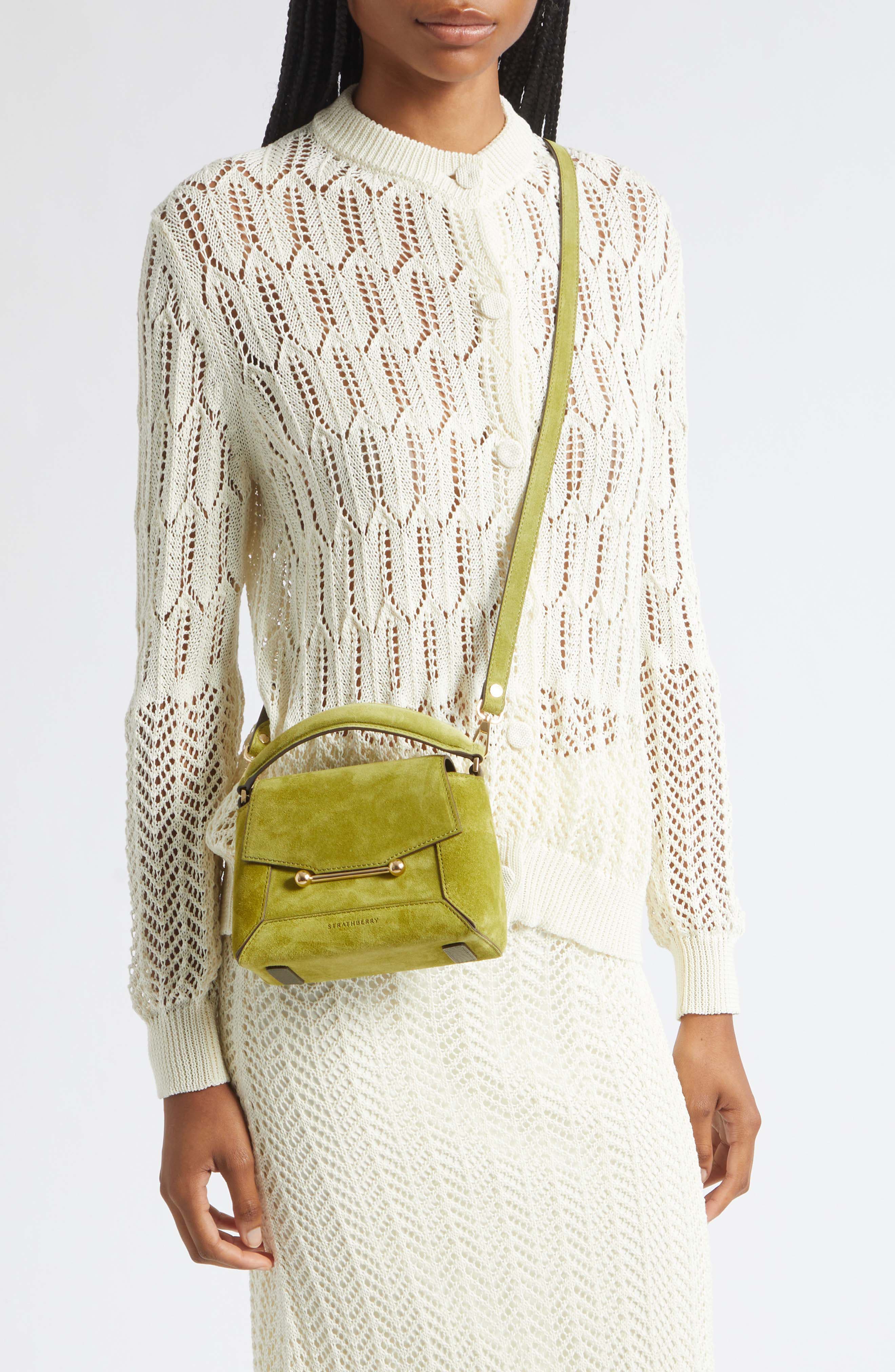 Nano Mosaic Suede Top Handle Bag, Alternate, color, LIME/ KHAKI