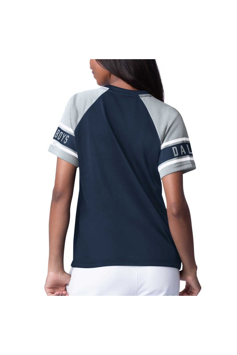 Women's Starter Navy Dallas Cowboys 1st Rounder Color Block Raglan Top, Alternate, color, Navy