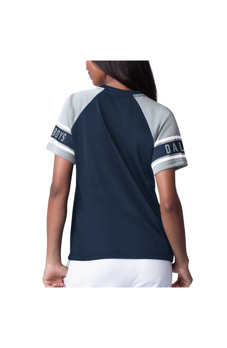 STARTER Women's Starter Navy Dallas Cowboys 1st Rounder Color Block Raglan Top, Alternate, color, Navy