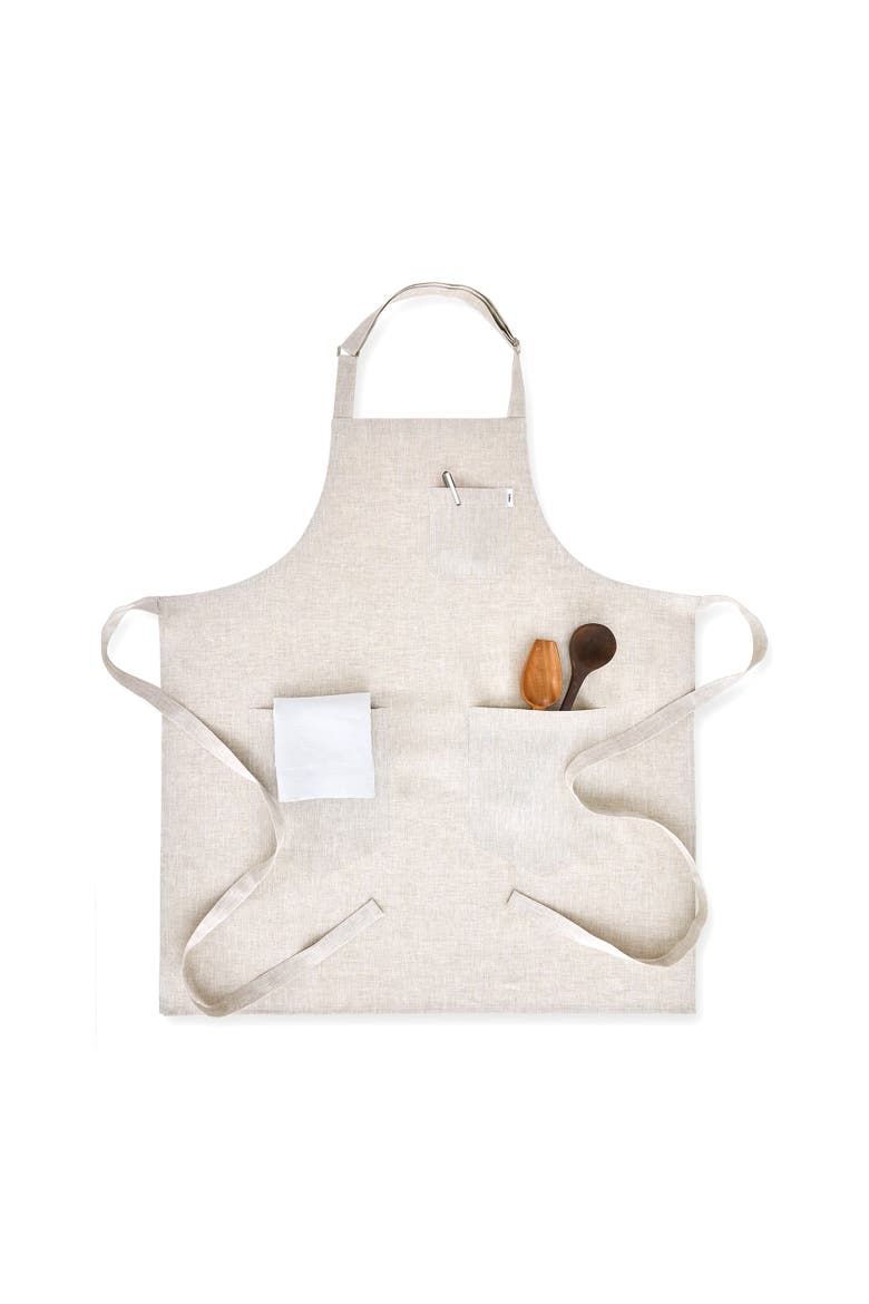 Linen Bib Apron for Men & Women with Front Pockets, 33 x 30 Inches, Main, color, Light Natural
