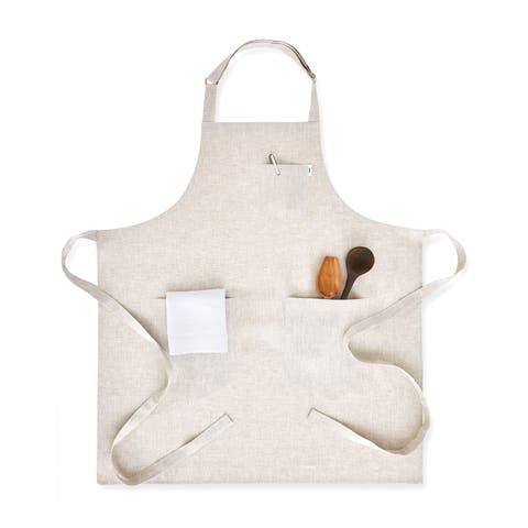Linen Bib Apron for Men & Women with Front Pockets, 33 x 30 Inches