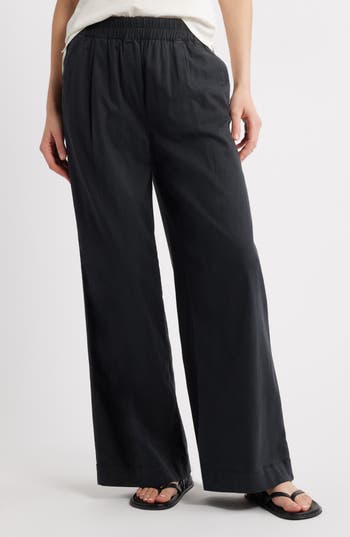 Treasure & Bond Pleated Wide Leg Pull-on Pants In Black