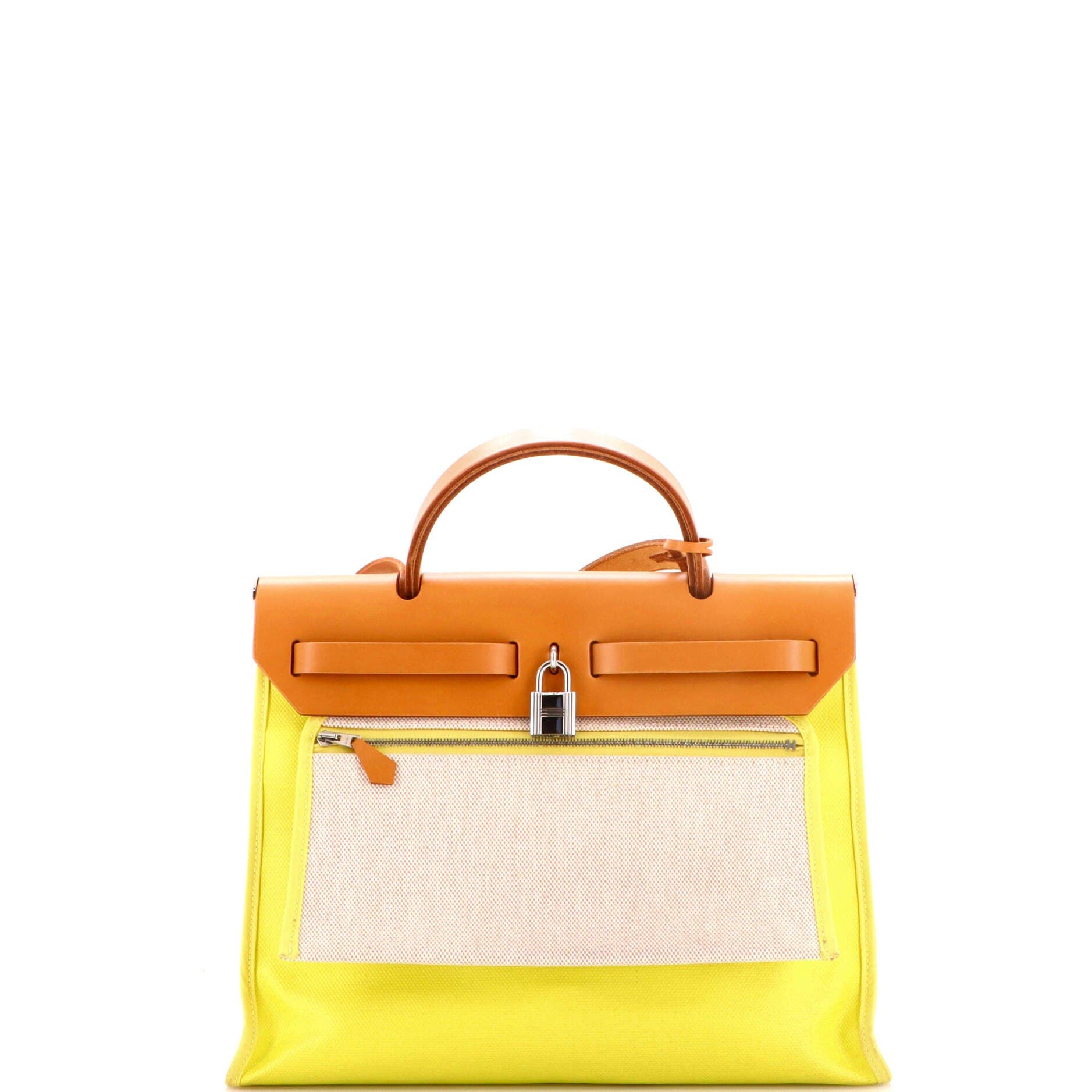 Pre-Owned Hermes Herbag Zip Berline Vache Canvas and Leather 31, Alternate, color, Lime