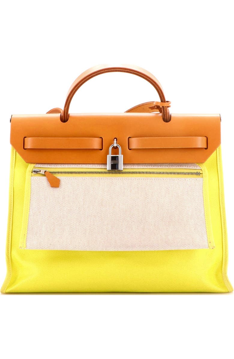 Pre-Owned Hermes Herbag Zip Berline Vache Canvas and Leather 31, Alternate, color, Lime