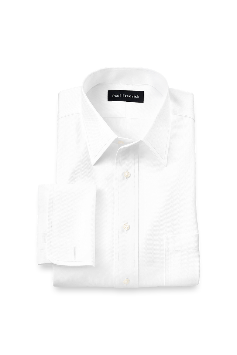 Non-iron Cotton Herringbone Point Collar French Cuff Dress Shirt, Main, color, White