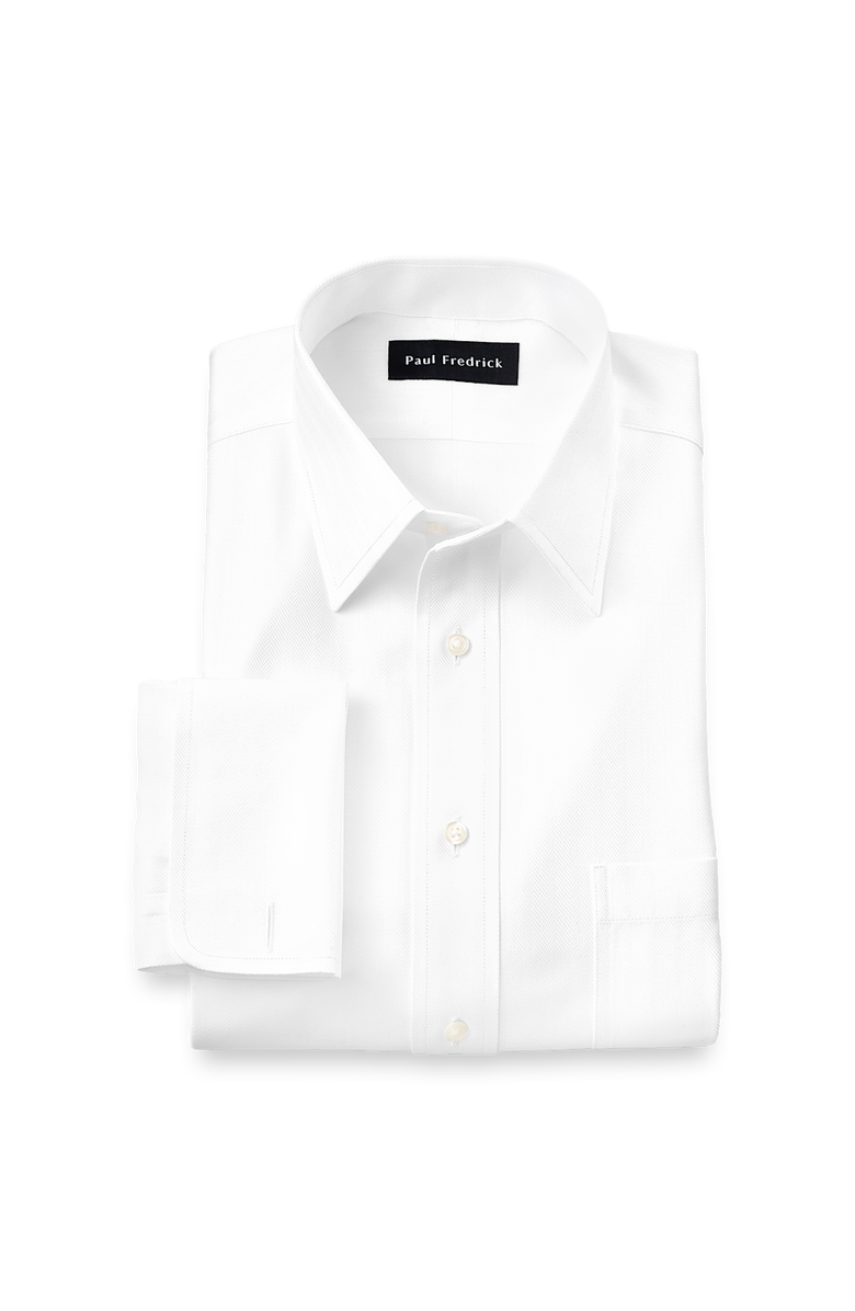 Paul Fredrick Non-iron Cotton Herringbone Point Collar French Cuff Dress Shirt, Main, color, White