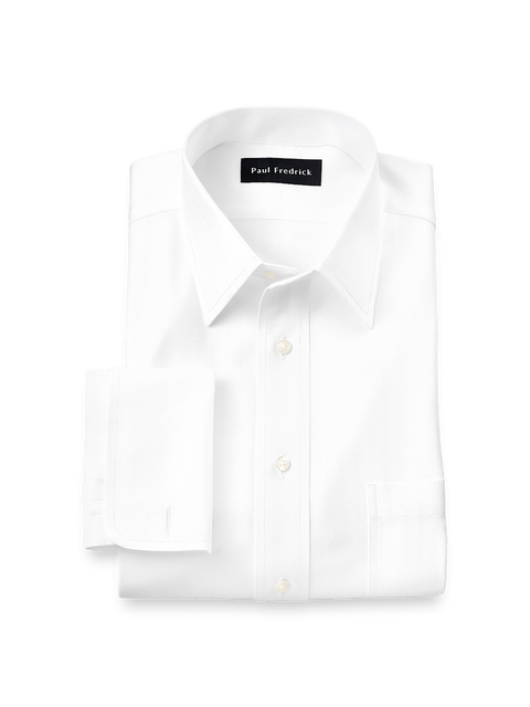 Non-iron Cotton Herringbone Point Collar French Cuff Dress Shirt