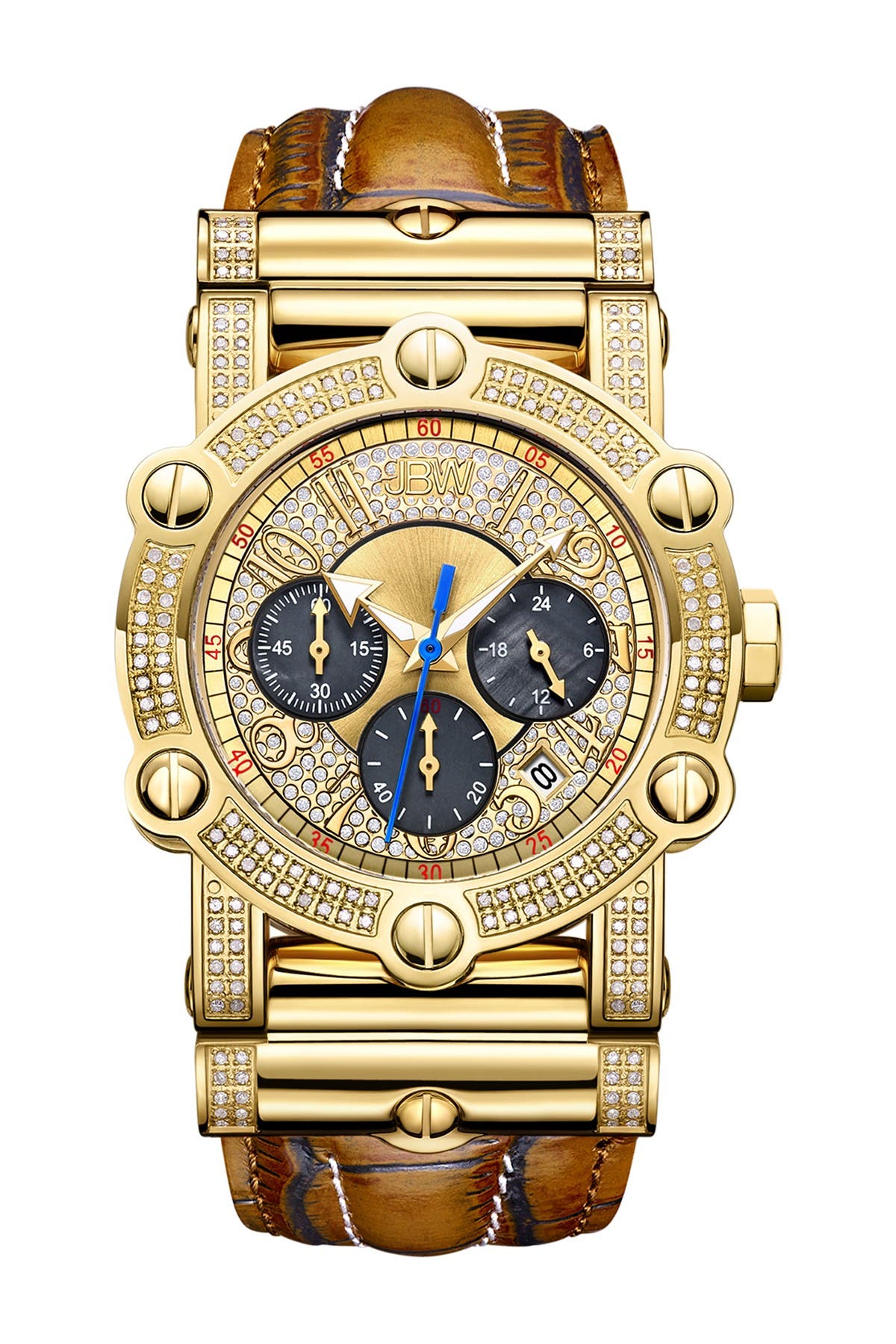 JBW Phantom 10 Year Chronograph Diamond Croc Embossed Leather Strap Watch, 42mm - 1.96 ctw