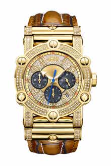 JBW Phantom 10 Year Chronograph Diamond Croc Embossed Leather Strap Watch, 42mm - 1.96 ctw