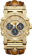 JBW Phantom 10 Year Chronograph Diamond Croc Embossed Leather Strap Watch, 42mm - 1.96 ctw