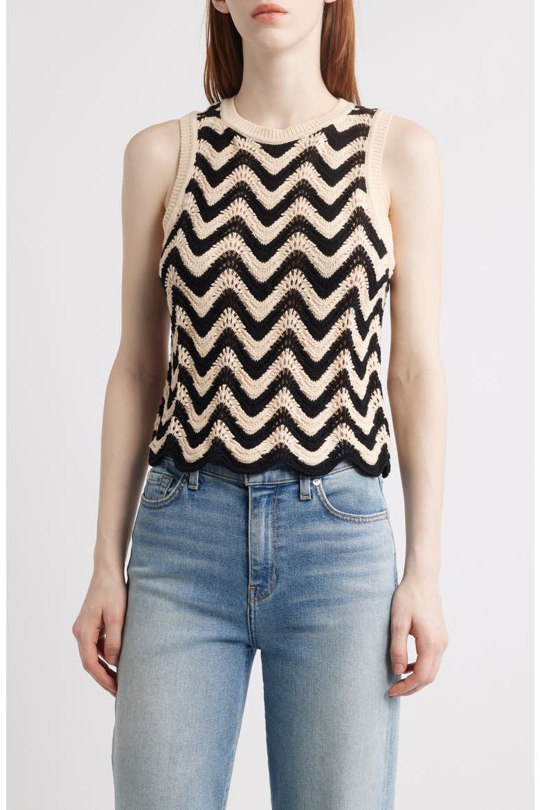 Kayla Chevron Open Stitch Cotton Sweater Tank, Main, color, SAND DOLLAR MULTI