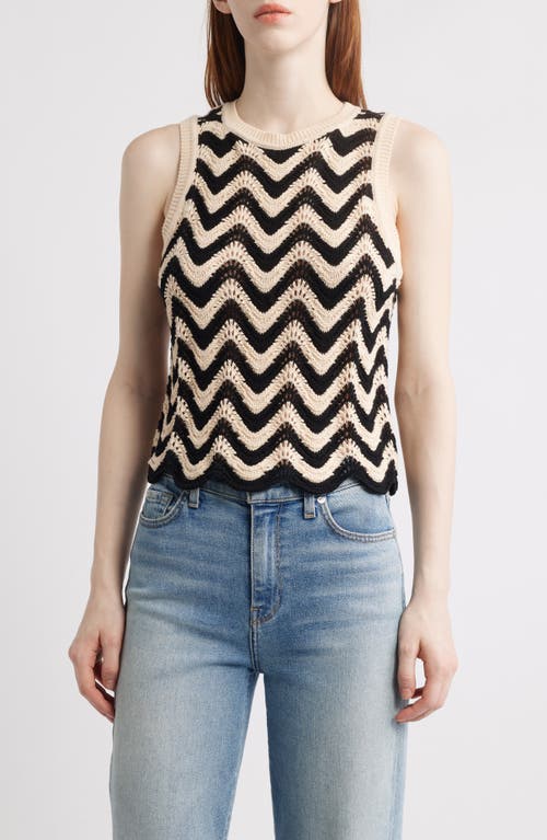 525 Kayla Chevron Open Stitch Cotton Sweater Tank In Sand Dollar Multi