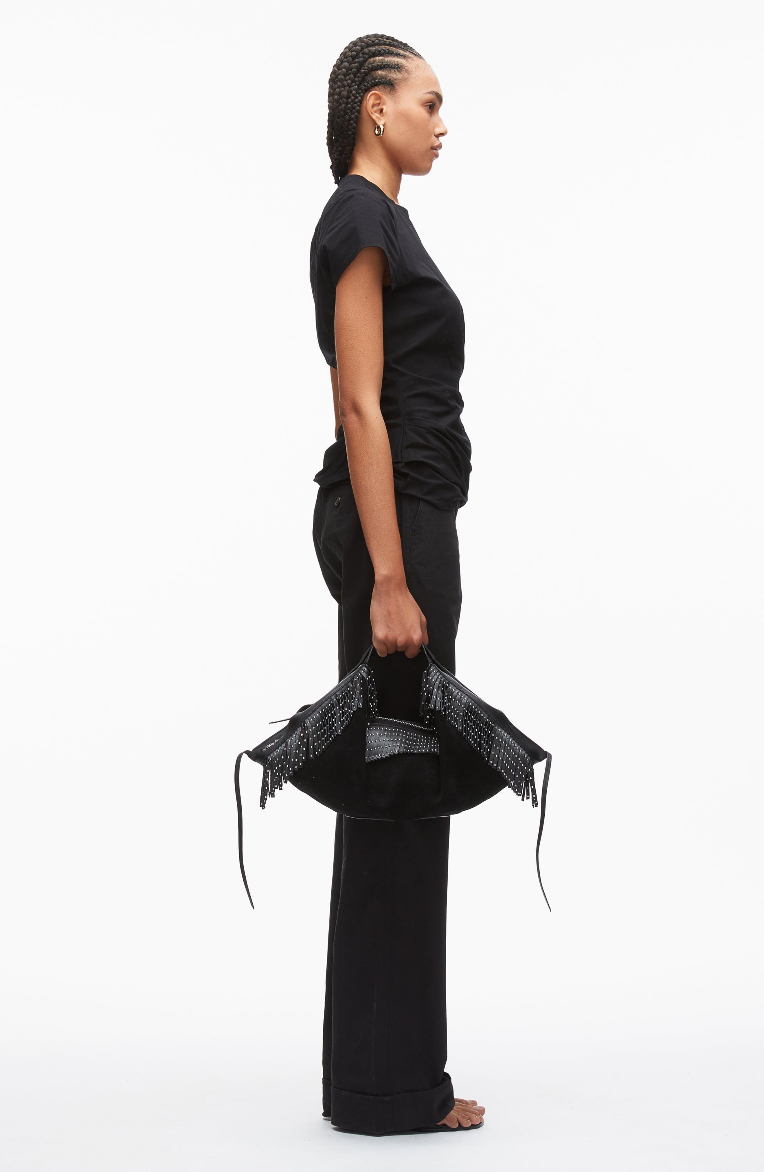 Luna Suede Fringe Bag, Alternate, color, Black
