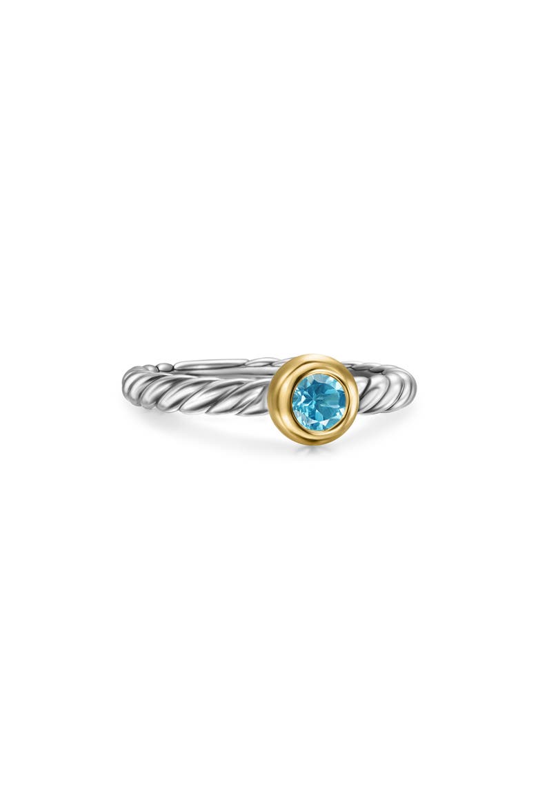 Petite Cable Ring in Sterling Silver with 14K Yellow Gold, Alternate, color, SILVER/ GOLD/ BLUE TOPAZ