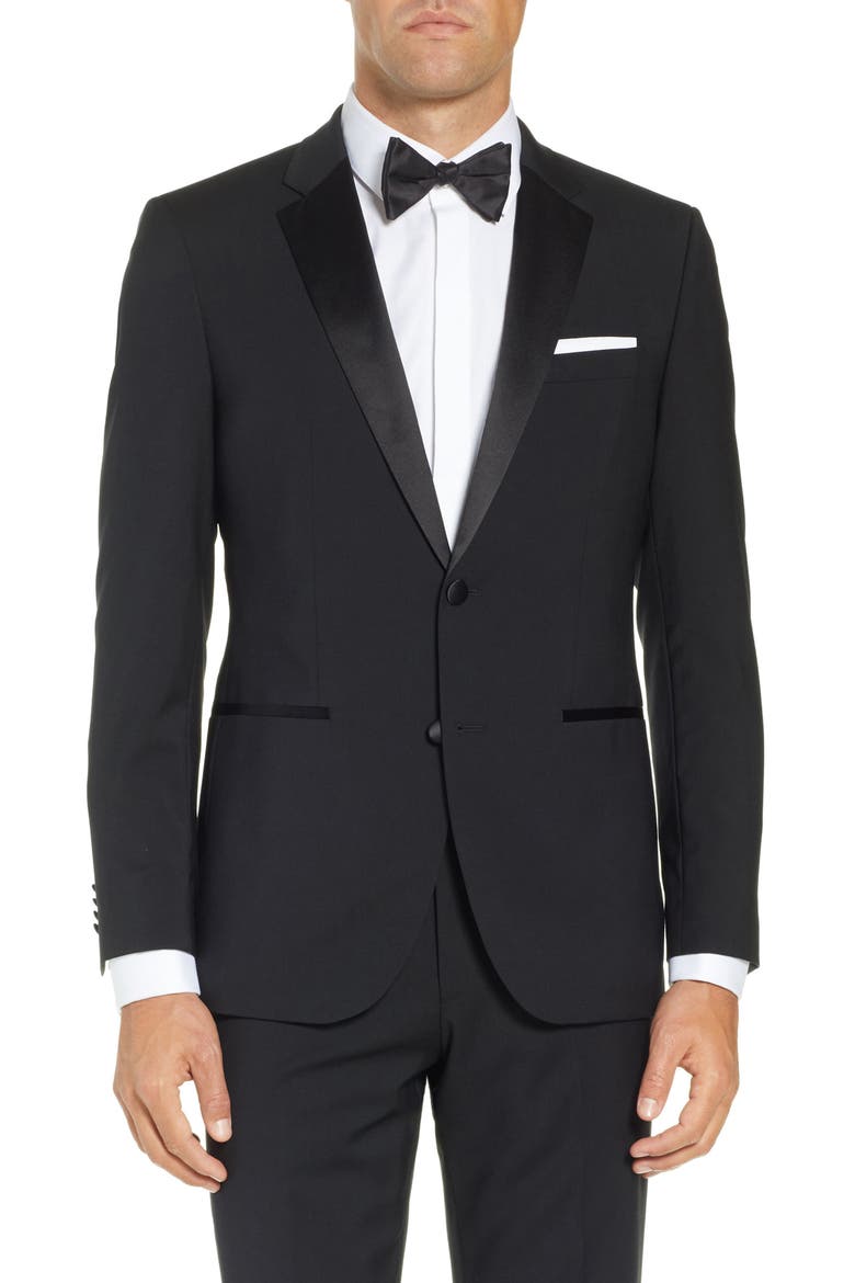 The Stars/Glamour Slim Fit Wool Tuxedo, Alternate, color, BLACK