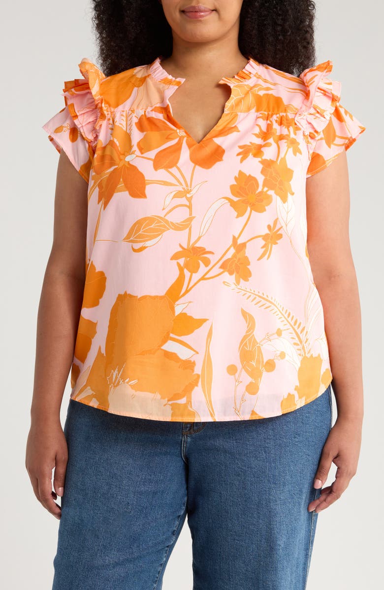 SUGARLIPS Lenira Floral Print Top, Main, color, Pink/ Orange