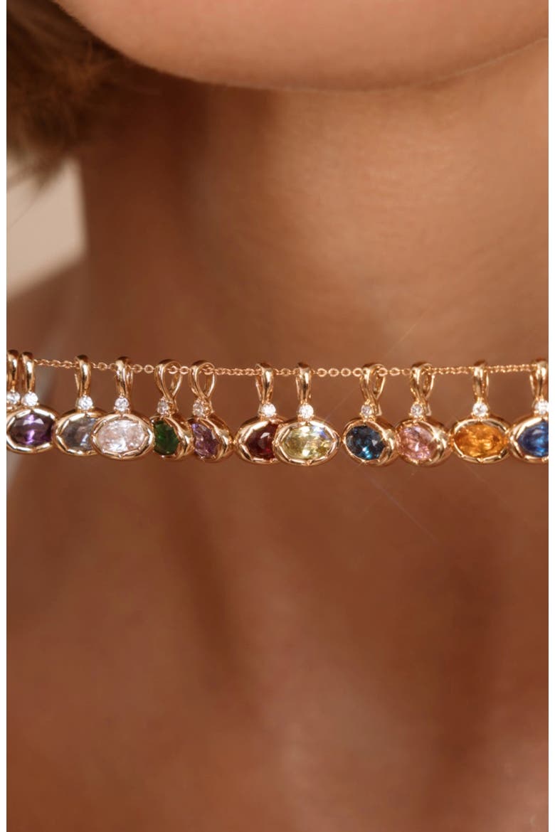 Oval Birthstone Charm Necklace, Alternate, color, Gold Vermeil - April