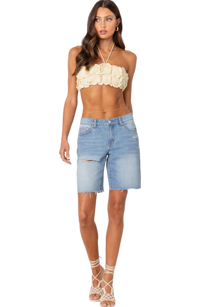 EDIKTED Flower Girl Crochet Halter Top, Alternate, color, Cream