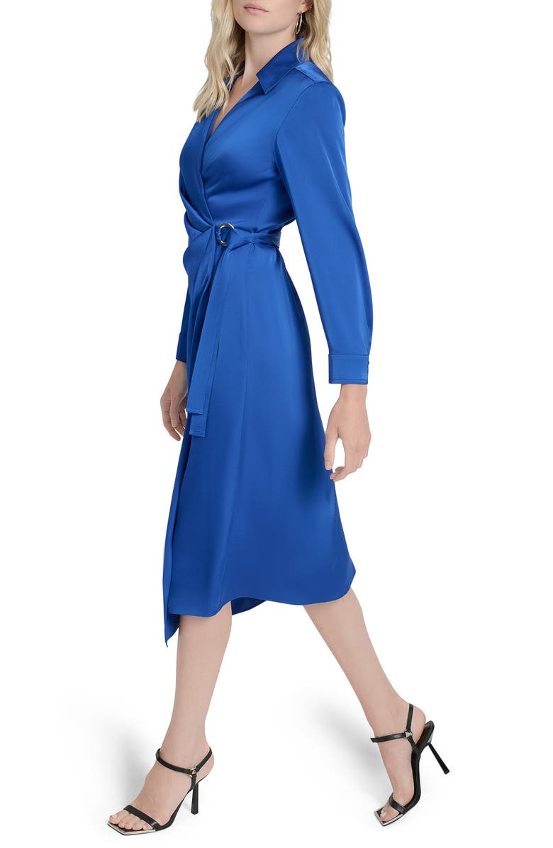DKNY Long Sleeve O-Ring Wrap Dress, Alternate, color, Classic Blue