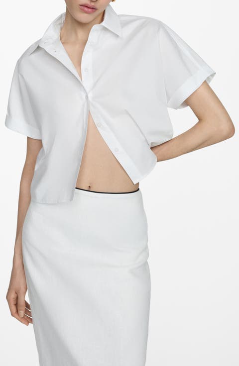 Crop Cotton Poplin Button-Up Shirt