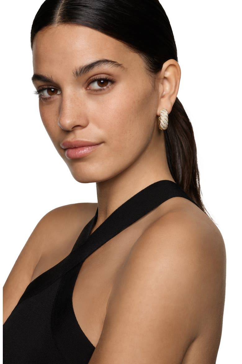 Sculpted Cable Hoop Earrings in 18K Yellow Gold with Diamonds, 25mm, Alternate, color, 18K GOLD