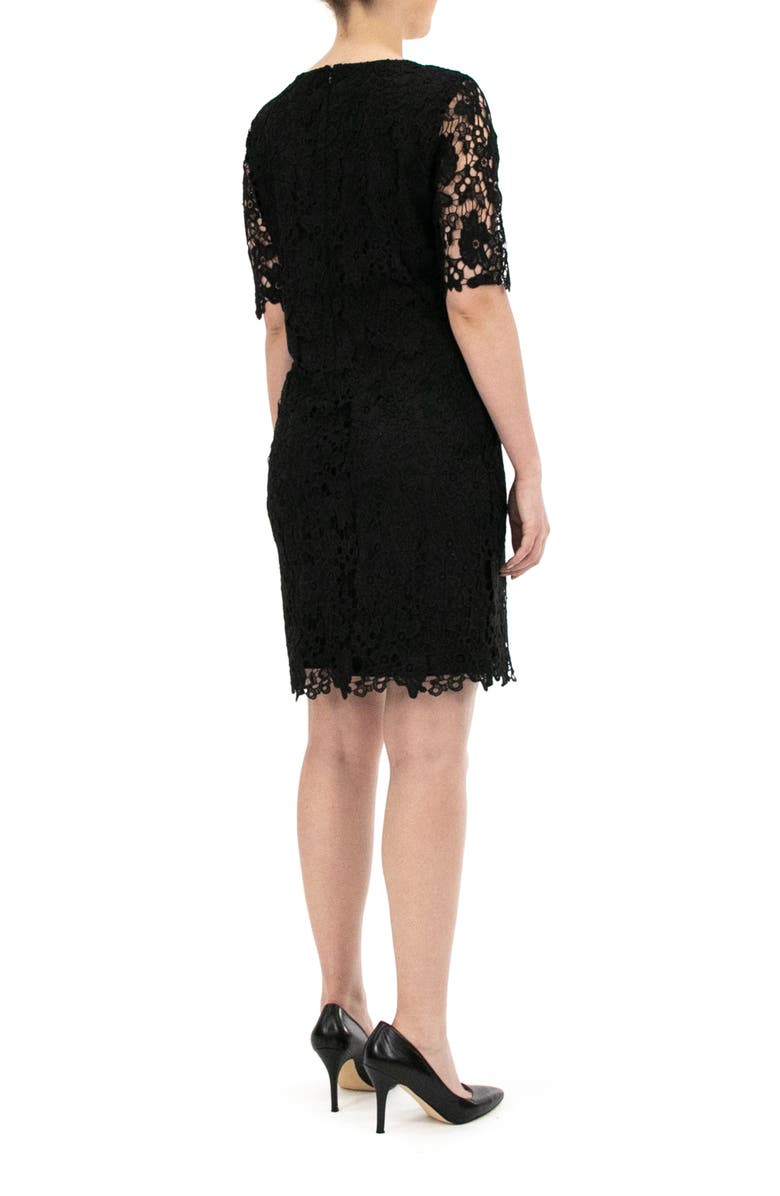 Nina Leonard Jewel Neck Lace Dress, Alternate, color, Black