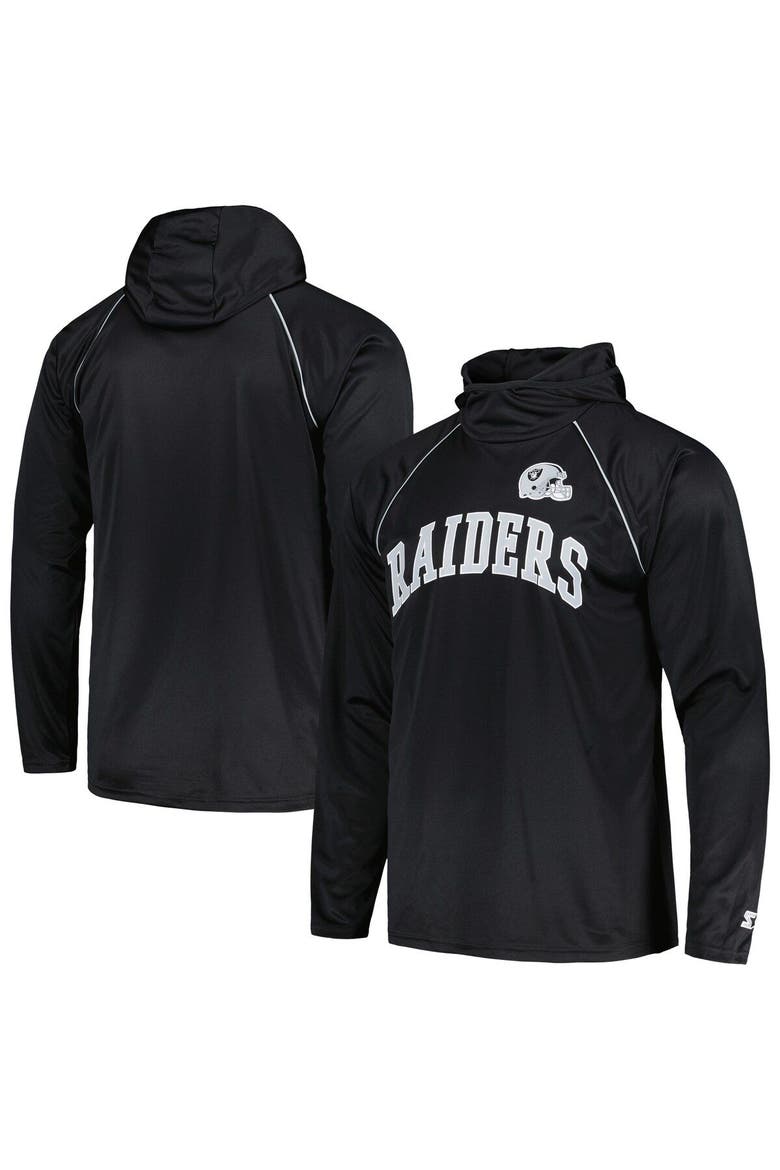Men's Starter Black Las Vegas Raiders Gridiron Classics Throwback Raglan Long Sleeve Hooded T-Shirt, Main, color, Black