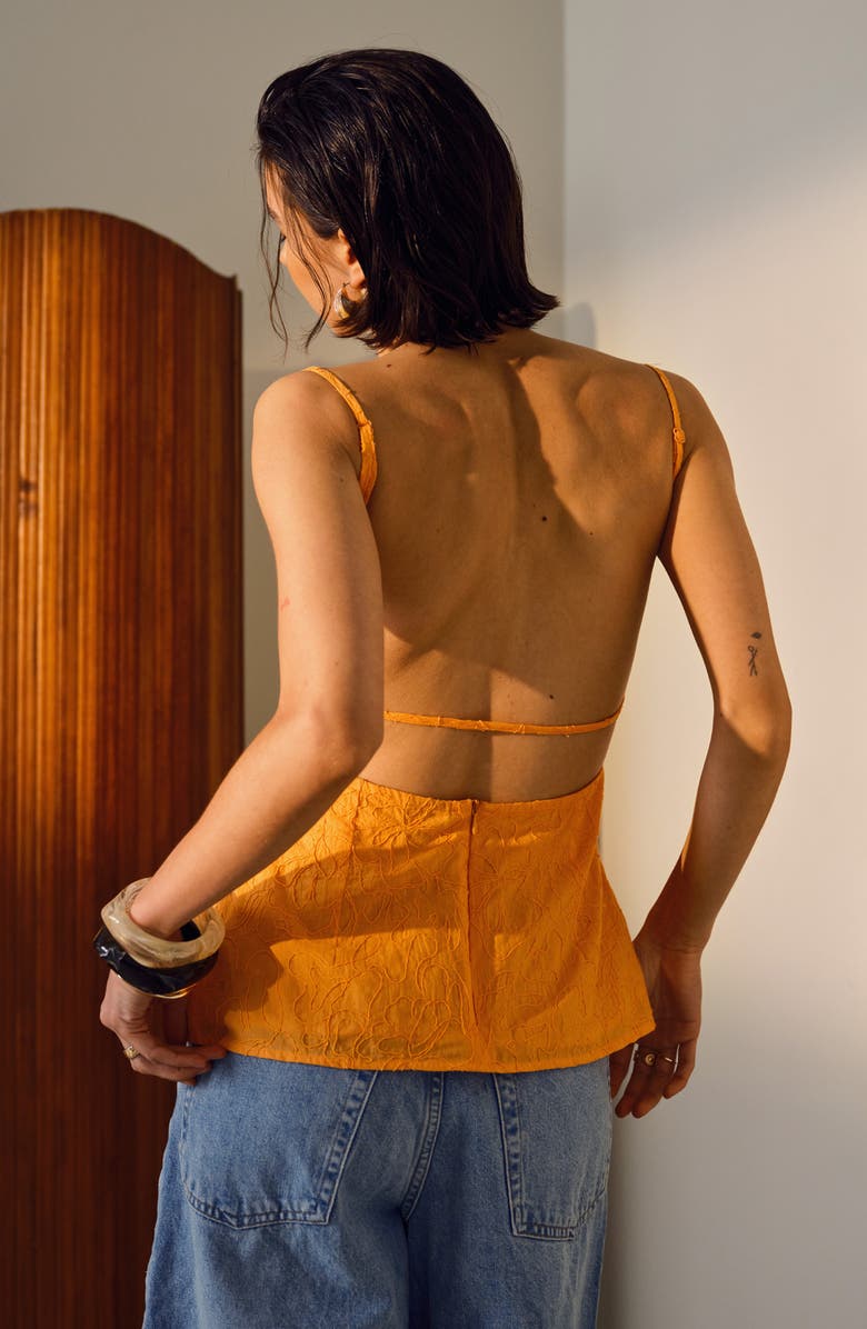 Topshop Embroidered Cotton Blend Camisole, Alternate, color, Orange