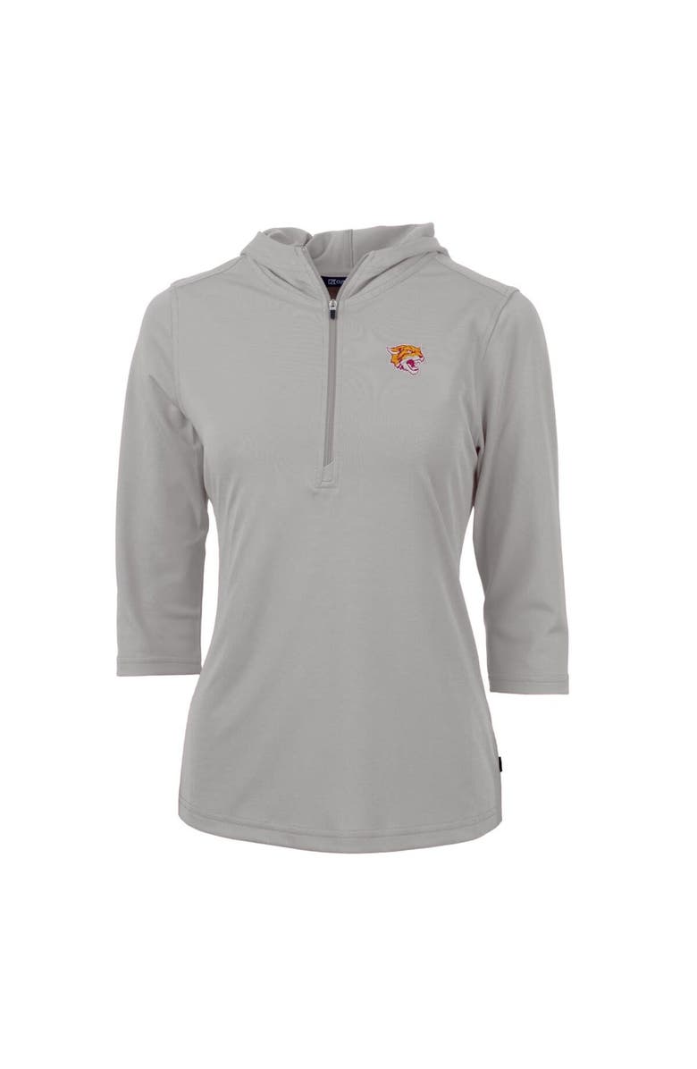 Cutter & Buck Women's Cutter & Buck Silver Bethune-Cookman Wildcats Virtue Eco Pique Half-Zip 3/4 Sleeve Pullover Hoodie, Main, color, 