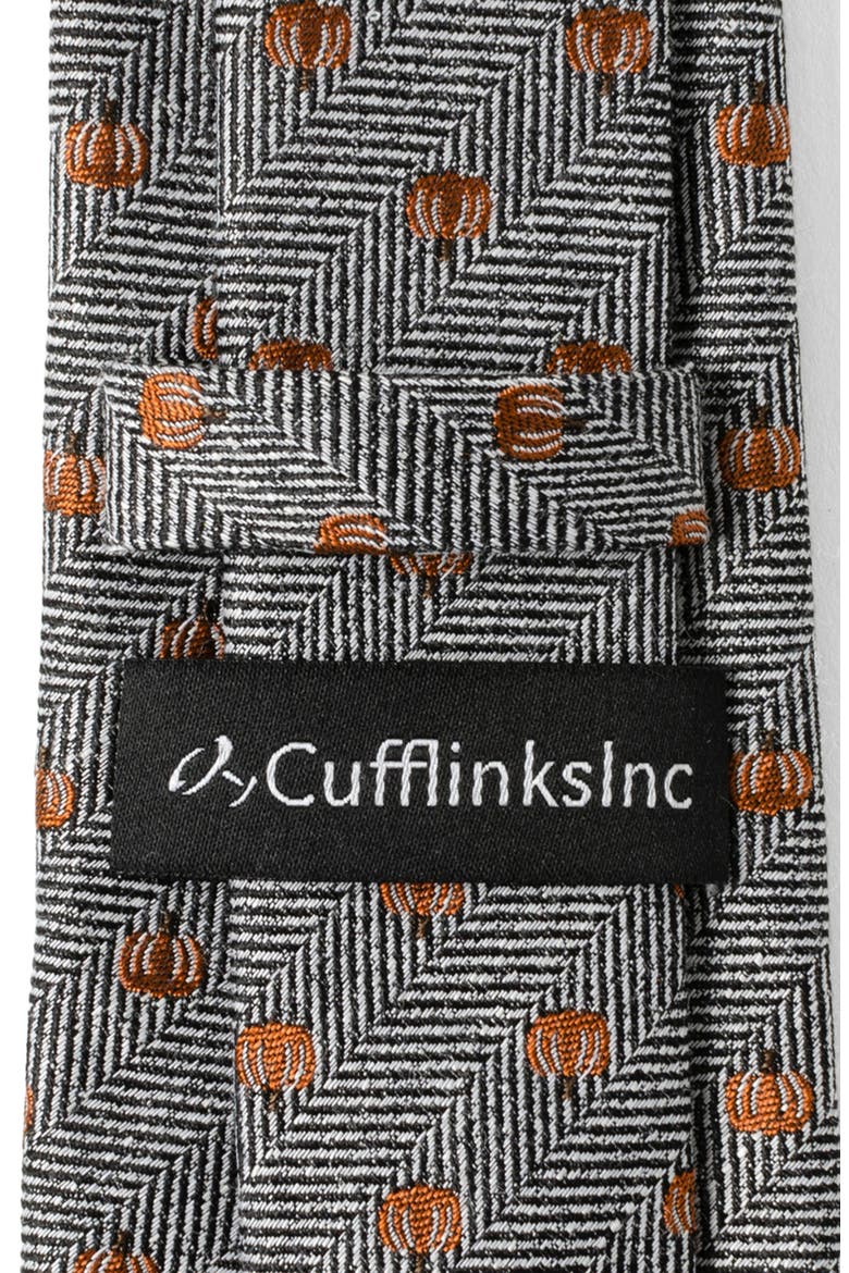 Holiday Pumpkin Silk & Linen Blend Herringbone Tie, Alternate, color, GRAY
