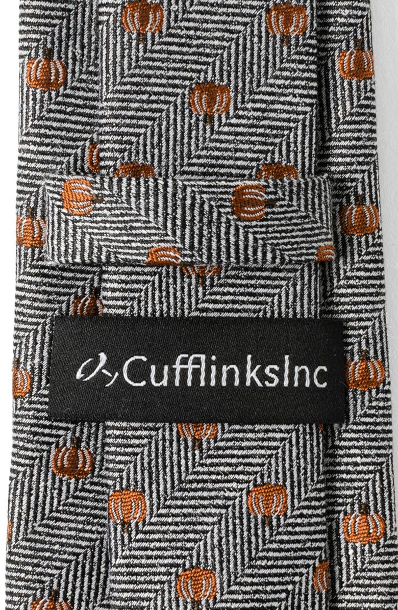 Cufflinks, Inc. Holiday Pumpkin Silk & Linen Blend Herringbone Tie, Alternate, color, Gray