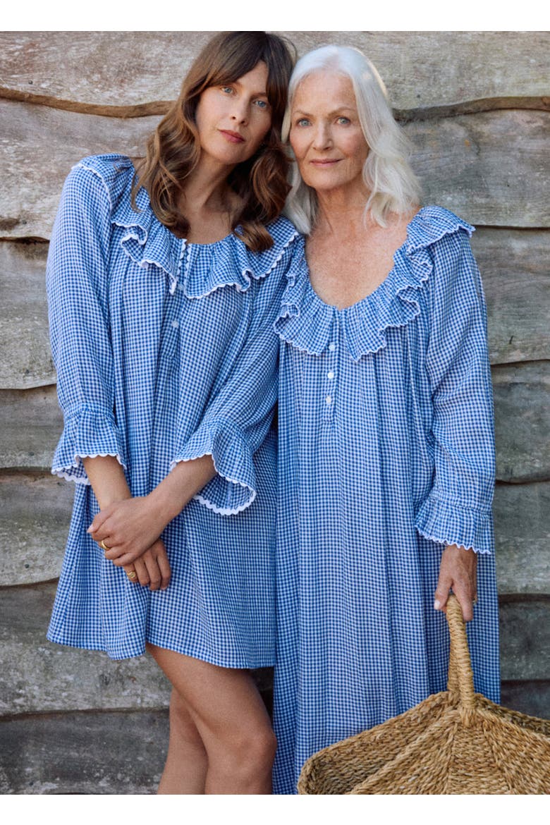 India Nightdress, Alternate, color, Navy Peony Gingham