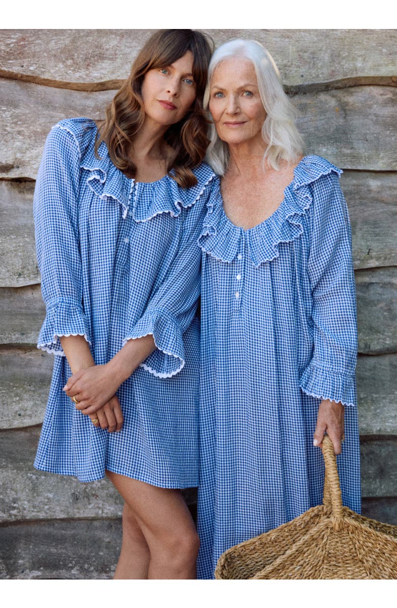 If Only If India Nightdress, Alternate, color, Navy Peony Gingham