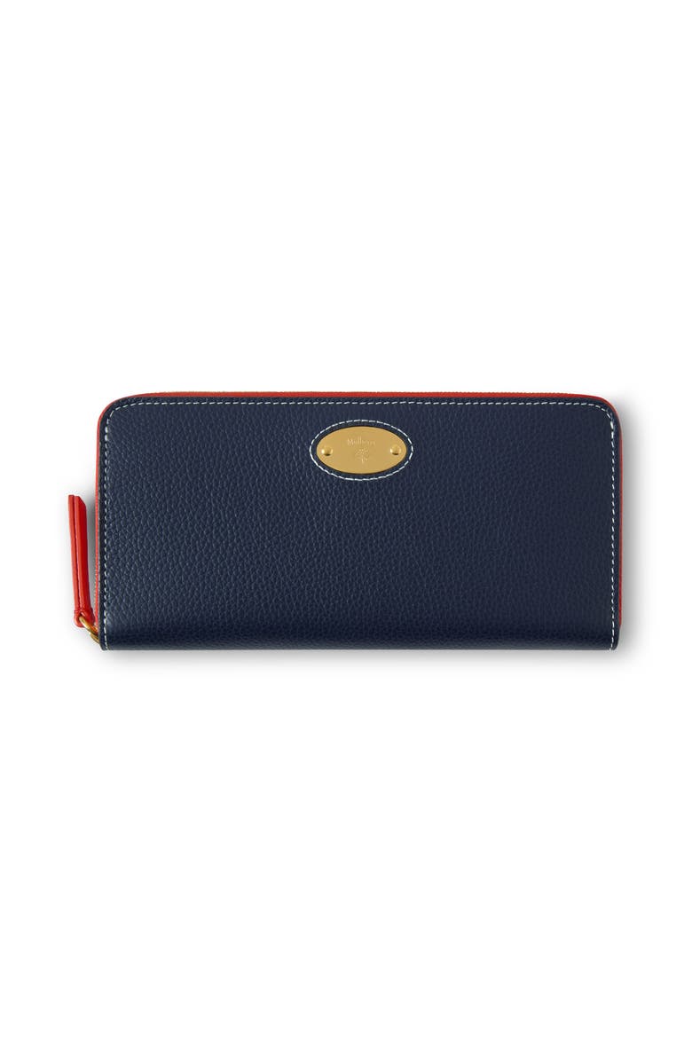 Plaque 8 Card Leather Zip Wallet, Main, color, Night Sky-Coral Orange