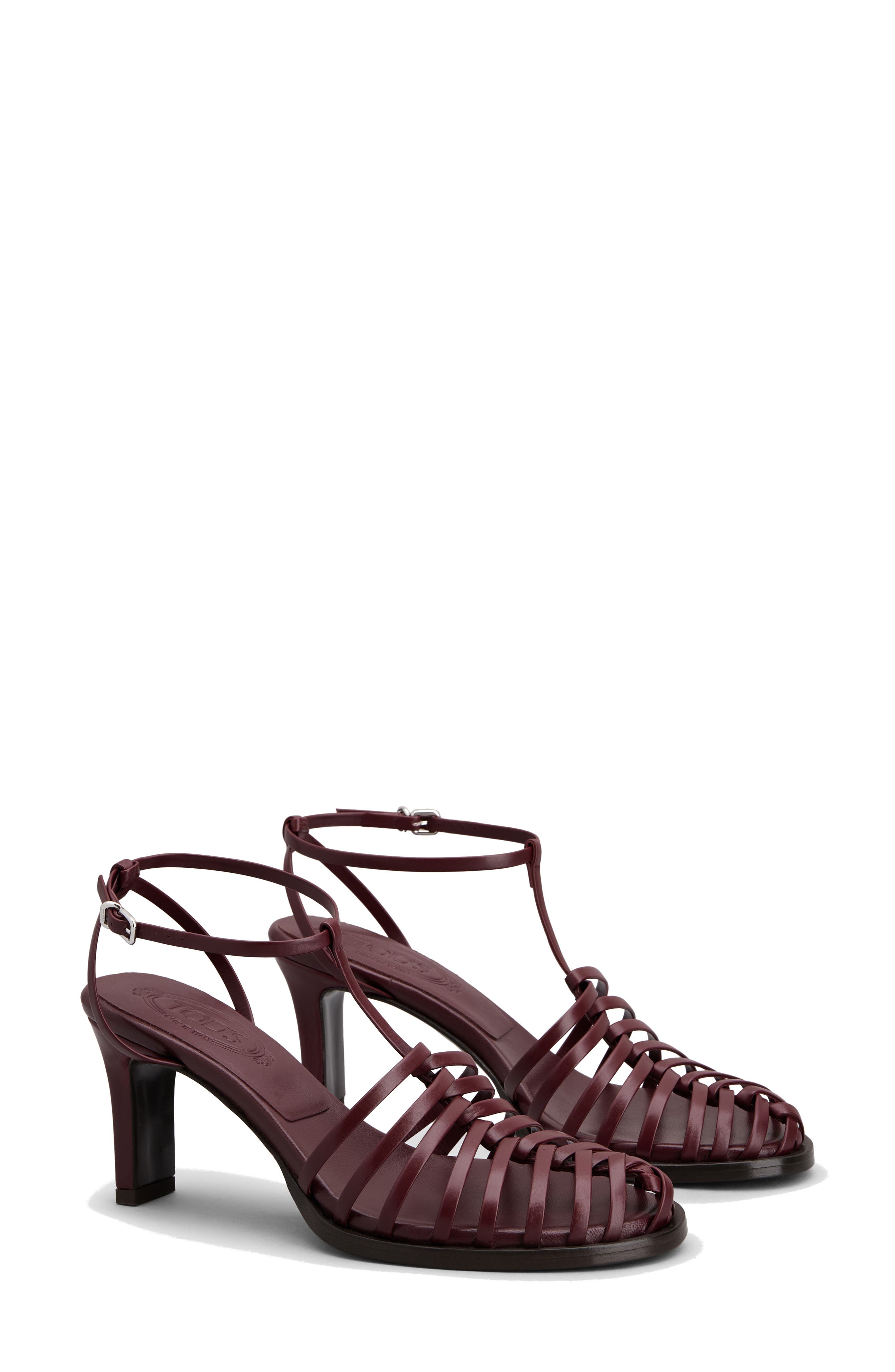Tod's T-Strap Cage Sandal, Main, color, Cabernet Red